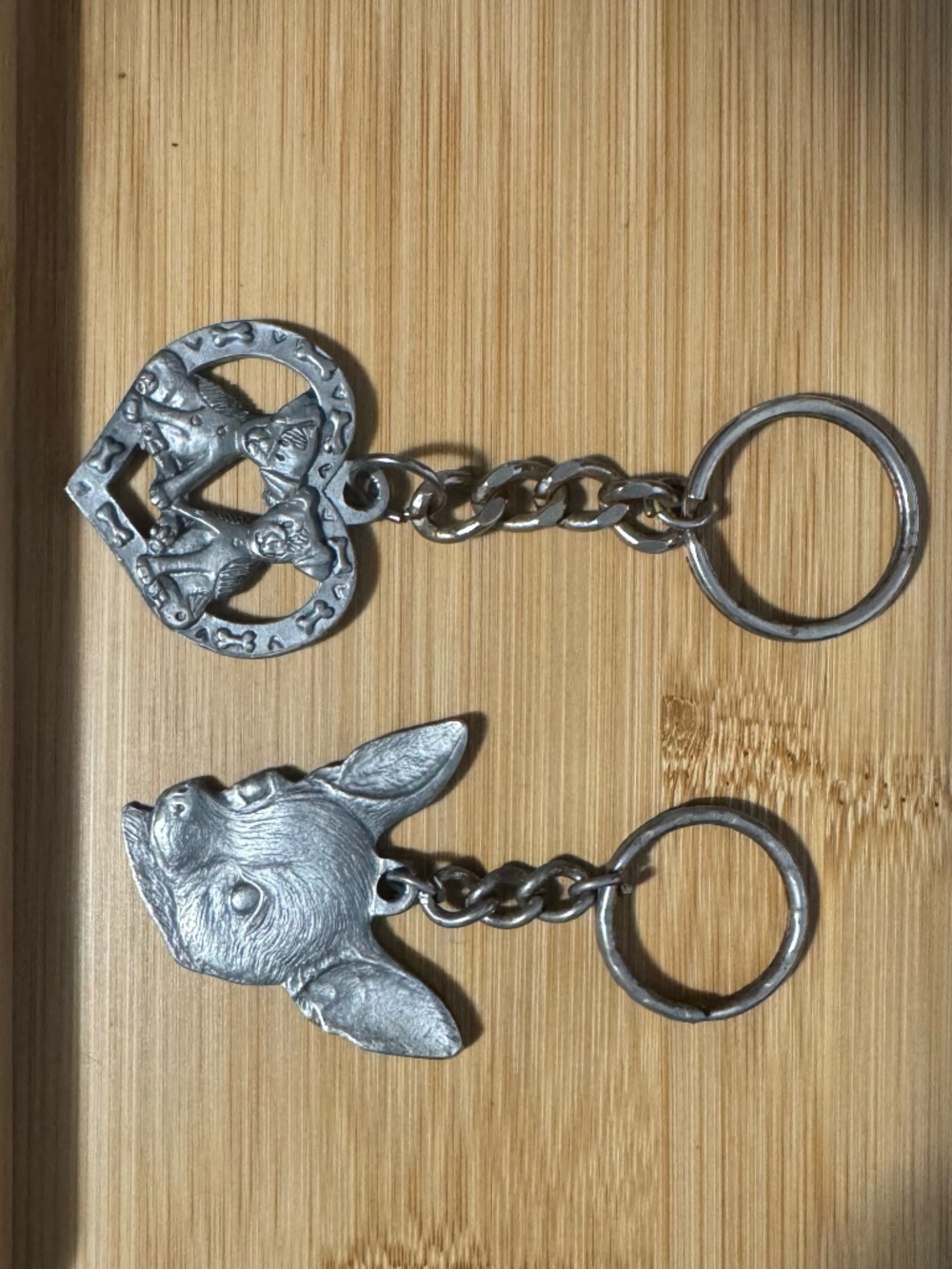 Vintage Pewter Dog Keychain's - Heart and Chihuahua Breed set.